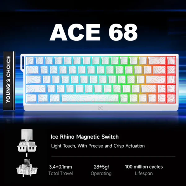 MCHOSE Ace 68 Hall Effect Magnetic Switch Gaming Keyboard - White Topographic