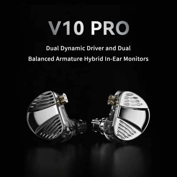 TRN V10 Pro Hybrid IEM | 2DD+2BA Drivers | Beryllium & Titanium Diaphragm | Hi-Fi In-Ear Monitor | Type-C | Illusory Silver