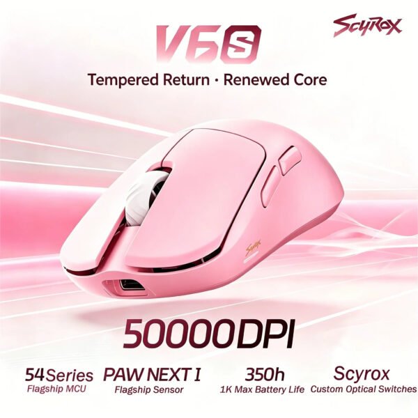 SCYROX V6s Wireless PAW NEXTI 8K Gaming Mouse - Pink