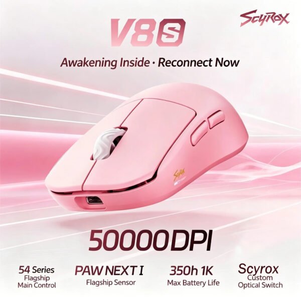 SCYROX V8s Wireless PAW NEXTI 8K Gaming Mouse - Pink